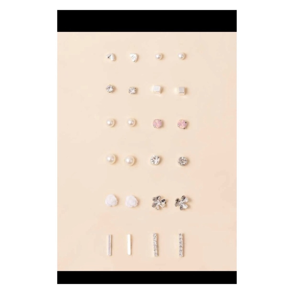 12 pairs of pearl & rhinestone